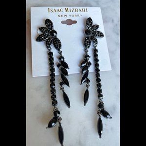 Isaac Mizrahi New York Black Rhinestone in Gunmetal Dramatic Earrings